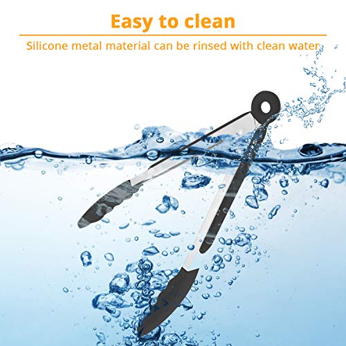 Kufung Silicone Kitchen Tongs, Serving Tongs For Cooking, High Heat Resistant To 480°F, Stainless Steel Metal Food Tongs With Non-Stick Silicone Tips (9 Inch, Black) #TOP3