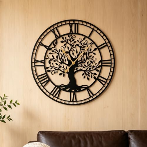 LIFEZEAL Grande Horloge Murale Silencieuse 68 cm, Horloge Murale Design Moderne Arbre de Vie en Métal, Pendule sans Tic-Tac à Piles, Décoration Murale pour...