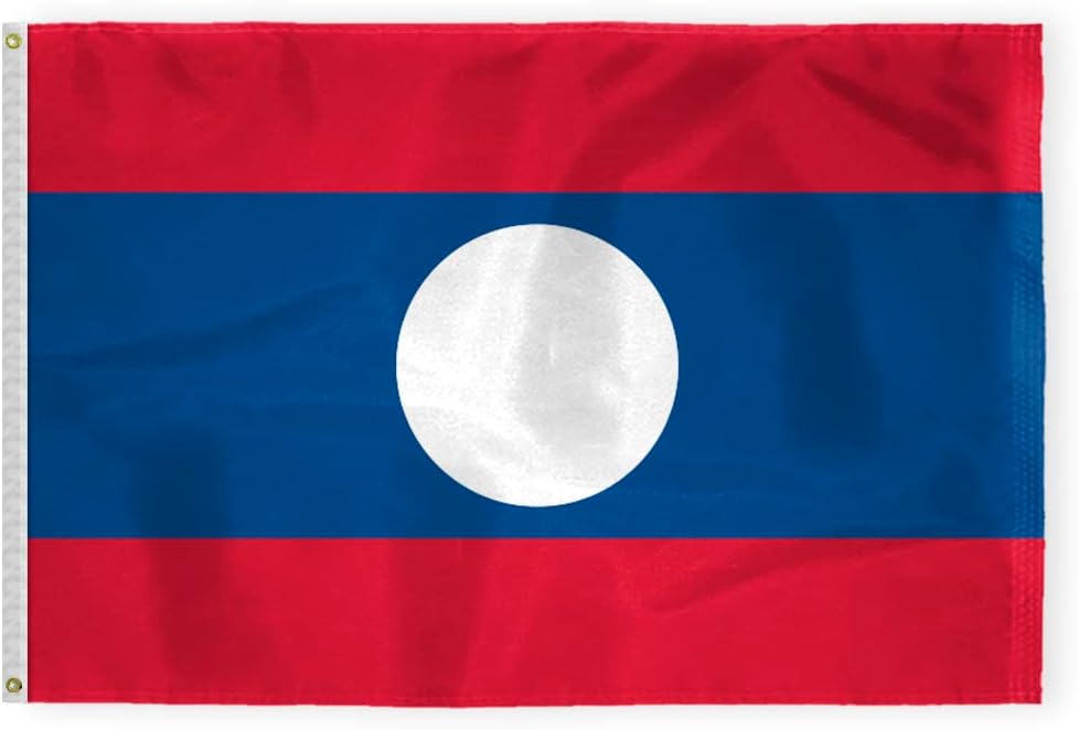 AGAS Laos Flag 2x3 ft Outdoor 200D Nylon Double Stitched Hem Rust Proof Brass Grommets Canvas Header Laotian National Flag