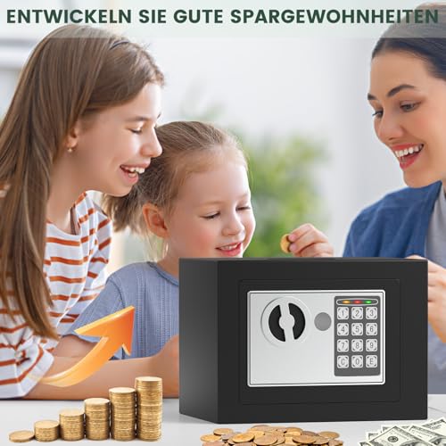 Mini Safe Tresor für Zuhause, Digitaler Tresor mit Ersatzschlüssel, Abnehmbarem Regal und Alarmanlage, Wandtresor mit Zahlenschloss für Bargeld Wichtiger Dokumente