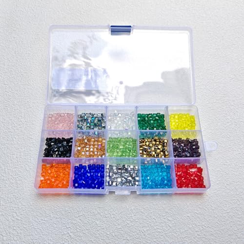 Image of 4mm Cube Glass Beads for Jewelry Making 750pcs AB Colour Faceted Shape Colourful Crystal Spacer Beads Assortments Supplies for Bracelet Necklace with Cord