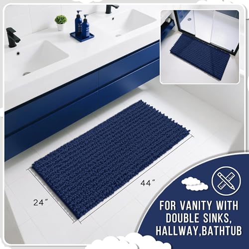 Yimobra Long Bathroom Rugs Non Slip Washable 44x24 Inch - Ultra Soft Absorbent Chenille Bath Mat, Quick Dry Shaggy Floor Carpet for Tub Shower, Navy Blue Home Decor Accessories by Yimobra - Used condition - Image 2