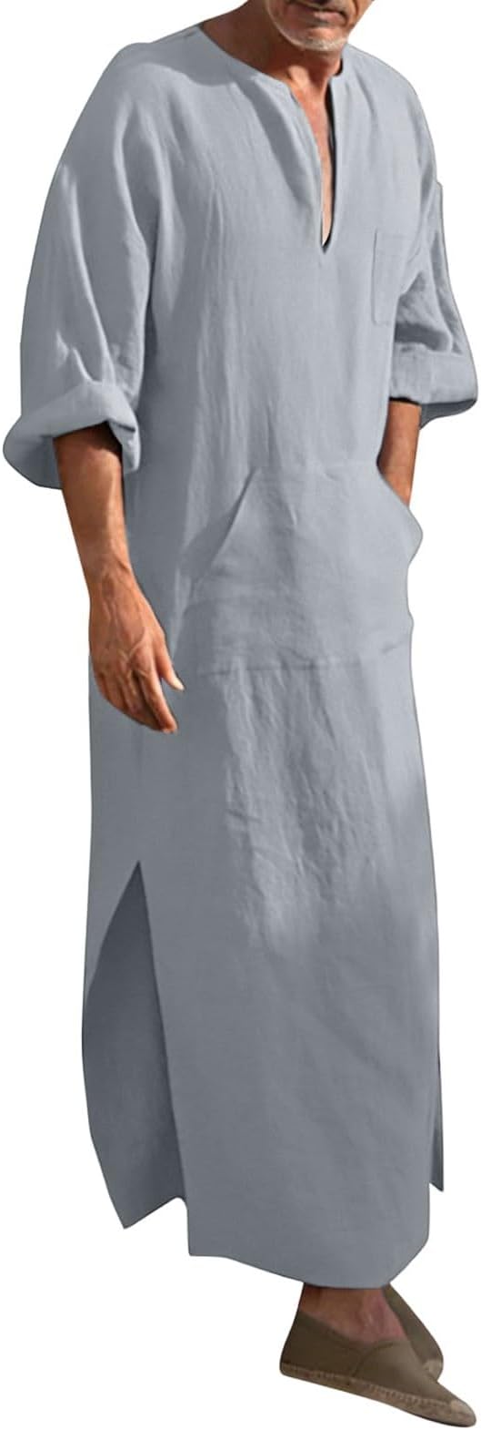Men's Long Sleeve Thobe Men Islamic Clothing Kurta Black Kaftan Graduation Gown for Cotton Thobes Mens Pajama Set Abaya Eid History Robe Moroccan