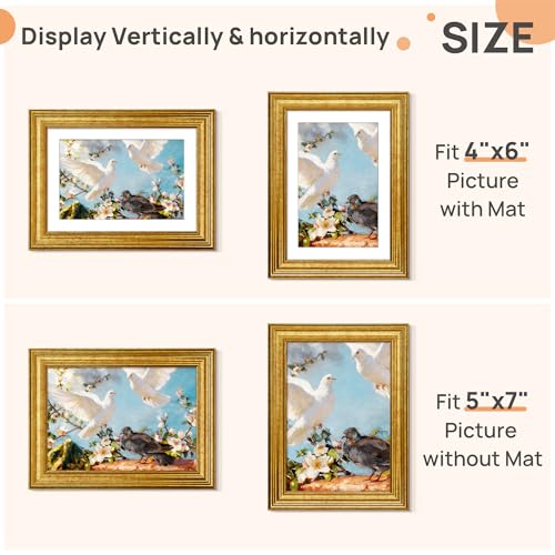 Image of upsimples 5x7 Picture Frame, Vintage Frames Decor, 1Pack Gold | Fit 4x6 and 5 x 7 Photo, Wall or Tabletop Display, Antique-style Decoration, Rustic Farmhouse Decor, For Weddings