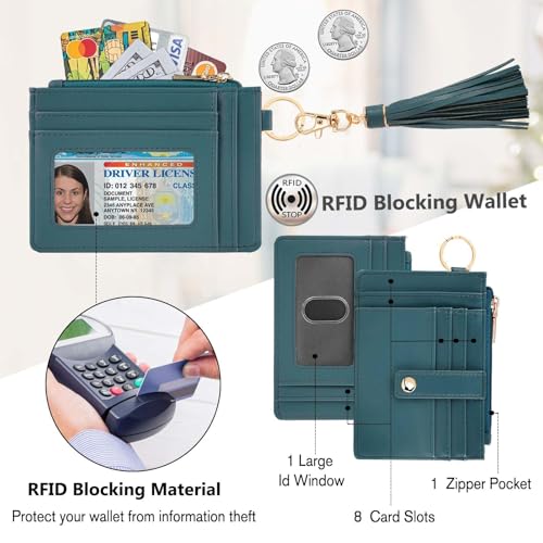 Image of KNGITRYI Small Wristlet Wallets for Women RFID Credit Card Holder Wallet Keychain Wristlet Wallet Credit Card Wallets for Women (Lake Blue)