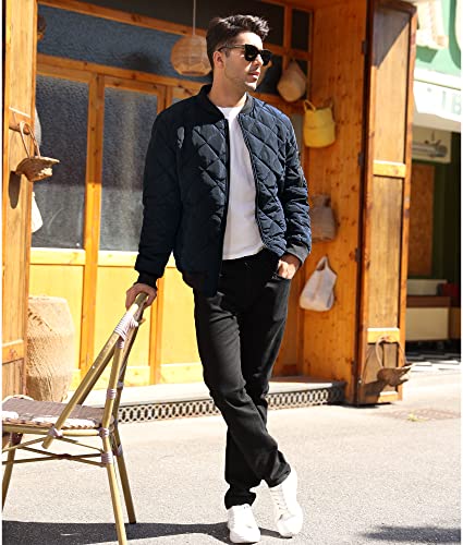 Mens Bomber Jackets Diamond Quilted Fall Winter Rib Varsity Lightweight Coat4