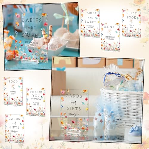 Image of Vercraft 6 Pcs Wildflowers Baby in Bloom Table Decorations | 5 x 7 inch Baby in Bloom Sign, Please Take One Sign, Baby in Bloom Centerpieces for Tables, Centerpieces with Stand