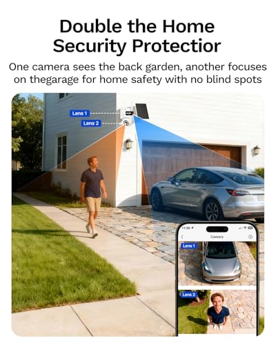 Dual Lens Solar Security Cameras Wireless Outdoor: 2MP+2MP AOV 24/7 Continuous Recording Solar Powered Security Camera Wireless, 2.4G/ 5G WiFi6 Camera with SD Card, Color Night Vision, 2-Way Talk
