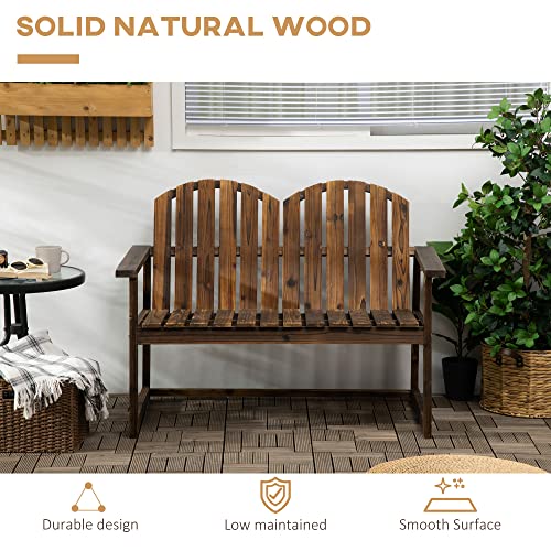 Outsunny Outdoor Wooden Garden Bench, Patio Loveseat Chair with Slatted Backrest and Smooth Armrests for Two People, for Yard, Lawn, Porch, Carbonised Finish - Image 6