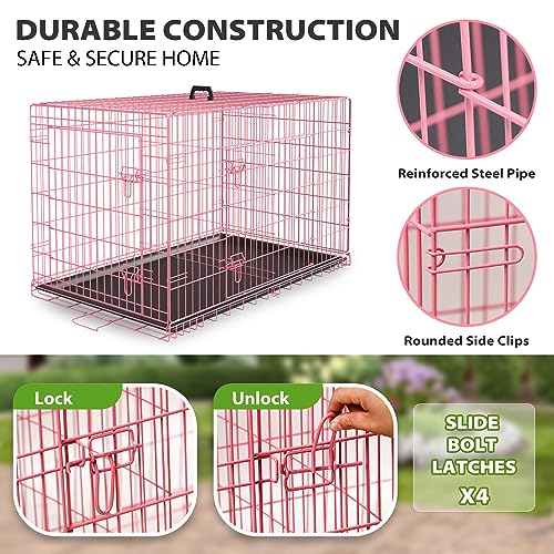 Image of BestPet | Dog Crate | 42 inch | Pink | Foldable Metal Kennel with Double Doors