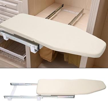 Closet Pull Out Foldable Ironing Board, Mini Ironing Board, Cabinet Mounted 180 Rotating Iron Board with Silent Slide Rail, Space Saving Foldable Board for Closet Laundry Room Apartment (Khaki)