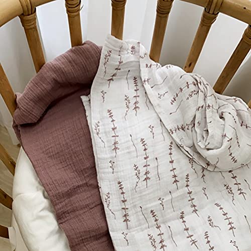 Image of Ely's & Co. Muslin Swaddle Blanket 2-Pack - 100% Cotton Muslin Extra-Large Swaddle Blankets (47 inch x 47 inch) Solid + Printed (Delicate Leaves + Solid Lavender)