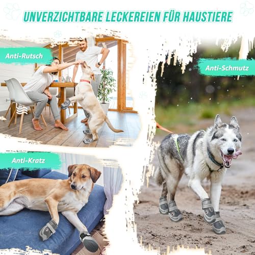 Eyein 2 Stück Hundeschuhe, Masche Atmungsaktiv Hundeschuhe Pfotenschutz mit Rutschfester Sohle für heiße Sommerböden, Reflektierende Hundeschuhe für nächtliche Spaziergänge im Freien (Grau, Größe 5)
