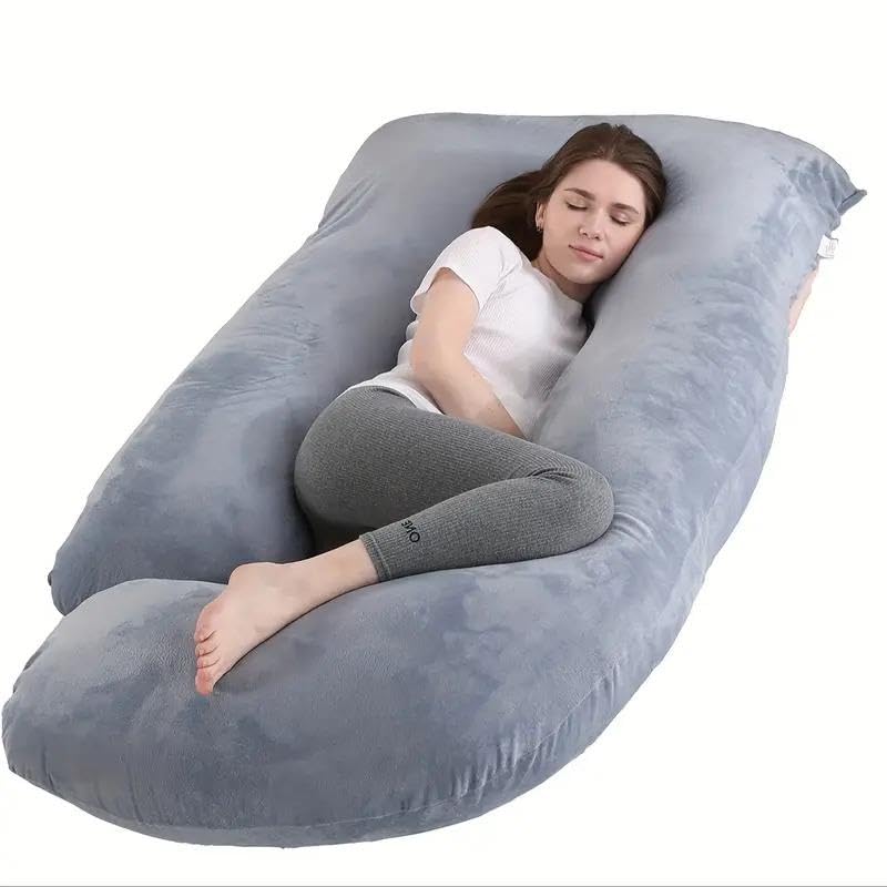 J Shaped Pregnancy Pillow for Sleeping, with Mint Green Jersey Removable Cover, Pillow for Pregnant Women, Body Pillow for Adults