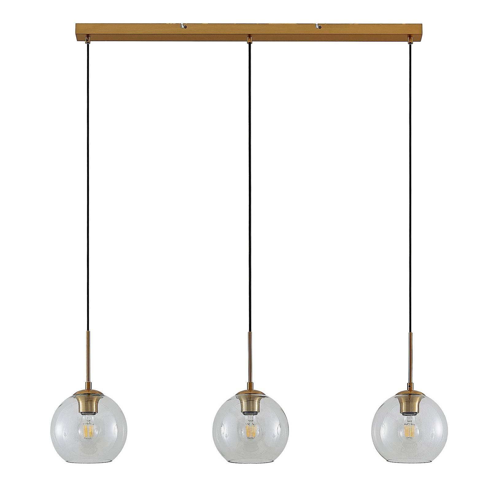Lindby lámpara colgante en latón, transparente, luminaria suspendida | e27, 3 bombillas, moderno, vidrio para sala de estar, salón, comedor