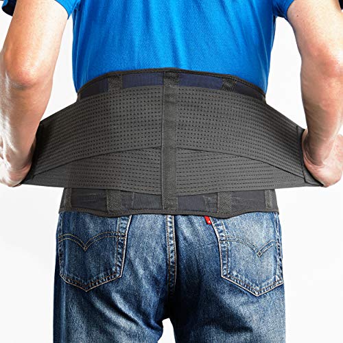 OMAX Lumbar Back Brace - Adjustable Trainer Straps for Lower Back Core Support Belt - Immediate Back Waist Pain Relief, Theraputic Sciatica Breathable Mesh Design Extra Compression for Men and Ladies