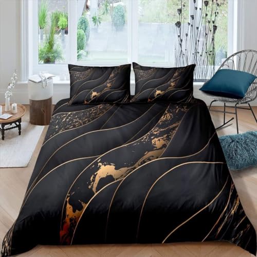Homemissing Super King Duvet Cover Marble Comforter Cover Set Set Abstract Art Unique Luxury Smooth Bedding Set Black Gold Novel Modern Marble Design Comforter Cover Set