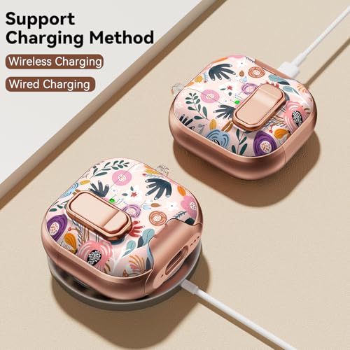 Image of for AirPods 4 Case, with Safty Lock & Phone Stand for Floral AirPods 4th Generation Case Cover for Women Girly, iPod 4 Case with Keychain & Cleaner Kit - Pink Berry Flower