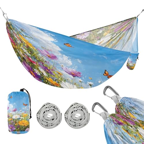 ATTX Colorful Beautiful Wildflowers Camping Hammock - Lightweight & Portable Hammocks, Heavy Duty 330lbs Capacity for Indoor, Hiking, Backpacking, Travel, Backyard, Beach#70