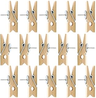 Kissral 50Pcs Push Pins with Wooden Clips, Wooden Pegs with Pushpins, Paper Clips with Pins Drawing Pins Thumbtacks 35x7mm for Cork Boards Notice Board Map Drawing Pictures Hanging Natural