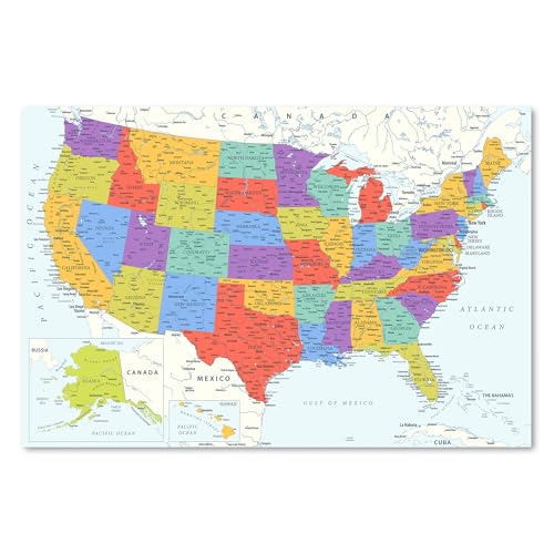 Postereck - 4085 - Impression Carte USA États Villes Plans d'Eau – Art Mural, Géographie, Éducation, Voyage - Affiche - 4:3 40,0 cm x 30,0 cm