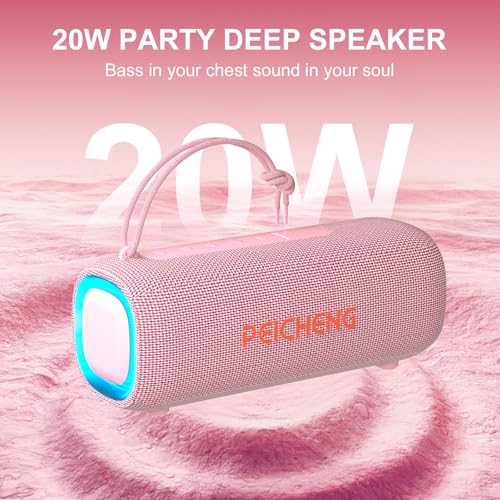 Image of PEICHENG Bluetooth Speaker, Portable Wireless Clear Loud Stereo Sound IPX5 Waterproof with RGB Lights BT5.3 Long Playtime TWS Pairing,for Home Party Outdoor Beach,Great Gift Choice (Pink)