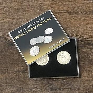 blue-ther Walking Liberty Half Dollar Shell and Coin Set 4 Coins 1 Shell Magic Tricks Close up Illusion Gimmick Coin Appear/Vanish Magic