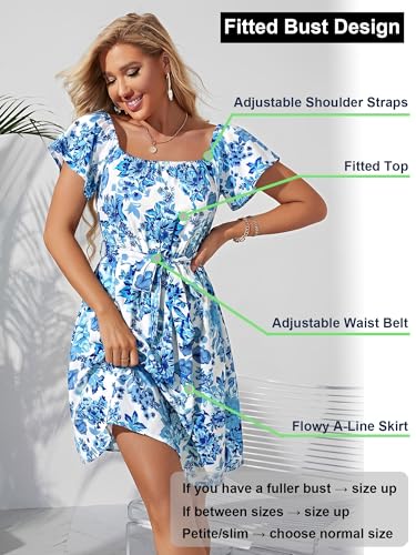 Image of Off Shoulder Ruffle Dress for Women, A-Line Mini Dress with Belt, Fitted Bust Summer Wedding Guest Dress
