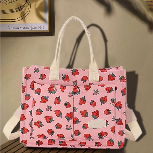 Image of Cherry Tote Bag for Women Canvas Patched Purse Cute Shoulder Bag Multi-Pocket Satchel Handbag for work travel