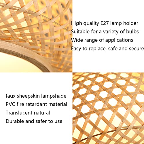 Suspension LED E27 beige en bambou tissé main style industriel moderne - 6