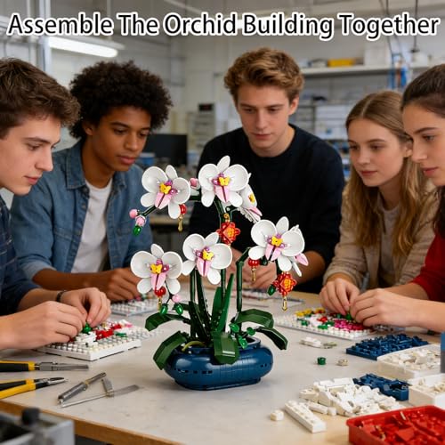 Image of White Orchids Building Blocks Set Compatible with Lego, Butterfly Bonsai Flowers Bouquet with Exquisite Vase Botanical Collection Decor, Artificial Plant Great Toy Gift for Adult, Teen(587PCS)