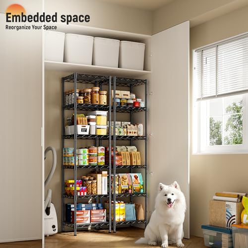 Image of DurayLoly 6-Tier Narrow Storage Shelves with Anti-Tip Screws, 265 lbs Capacity, Adjustable Metal Wire Shelving Unit for Kitchen, Pantry, Bathroom, Laundry Room & Garage - 15.8 inch W x 11.8 inch D x 63.8 inch H