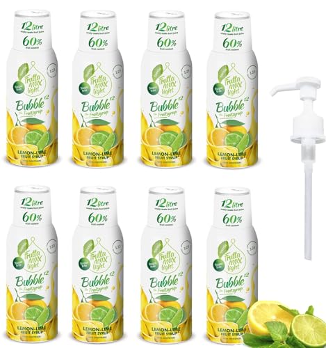 8 paquetes - Light - Bajo en carbohidratos - Jarabe de fitness de FruttaMax | Azúcar Cero | con Stevia | 50-60% Contenido de Fruta (8x500ml) (8 x Limón-Lima Light)