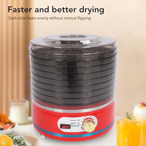 Riuulity Roter Dörrautomat, 8 Tabletts, Multifunktionales Design, Große Kapazität, Geeignet für Obst, Kräuter, Fleisch, Gemüse, EU-Stecker 220–240 V – Bild 5