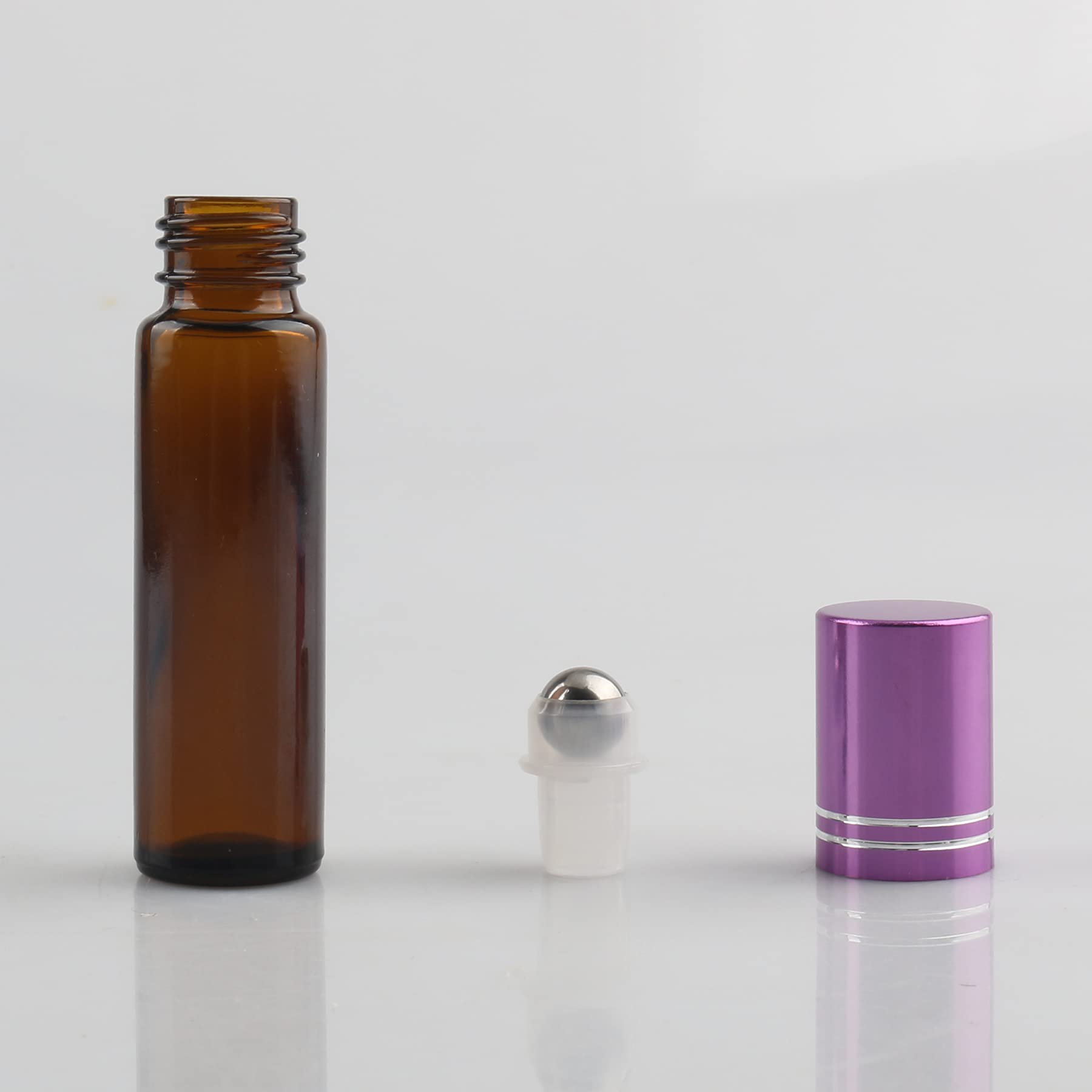 24 Stück Leere 10ml Braun Glas Roller Flaschen mit Lila Alu Schraubverschluss, Roll-On Glasflaschen mit Glasroller für Ätherische Öle Essential Oil mit Trichter Öffner