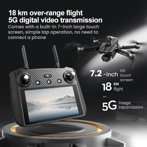 Image of AE86ProMax+Drones with Camera for Adults 4K Video,Touch Screen Tablet Remote and 3-Axis Mechanical Gimbal, 5G Digital Transmission, 360 Laser Obstacle Avoidance, GPS Auto Return,Three 8000mAh 45 Mins Long Endurance, 500g Payload, Smart Follow Waypoint Flight Foldable Quadcopter, Up to 5 Miles Range (Carbon Fiber, 3 Batteries)
