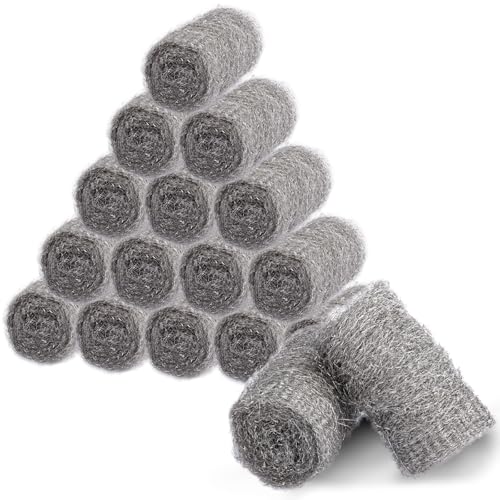 Alabrocon Bulk Steel Wool Roll Kit Steel Wool 0000 15pcs Gap Blocker 0000 Steel Wool Keep Mice Away from Holes/Siding/Pipeline/Vents in Garden House 15 Pack 1.6FT