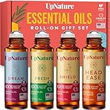 Wellness Essential Oil Roll On Gift Set - Relaxation Gifts for Women & Men - Headache Relief, Germ Fighter, Mood Booster & Better Sleep - Therapeutic Grade - Great Stocking Stuffer & Gift for Mom