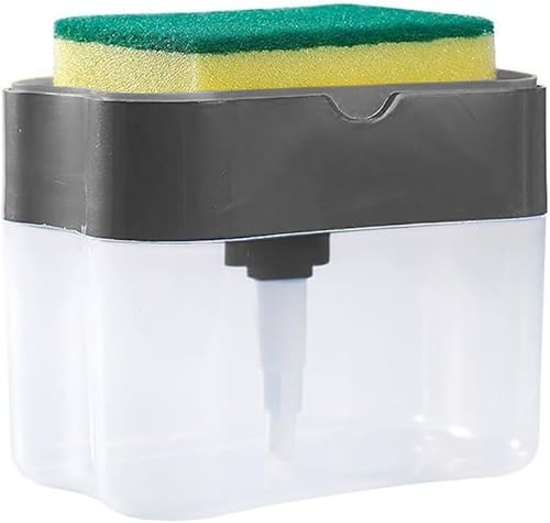 Miniatura 8 de Dispensador de jabón para platos de cocina de primera calidad, 1 unidad con soporte de esponja integrado para encimera, color gris