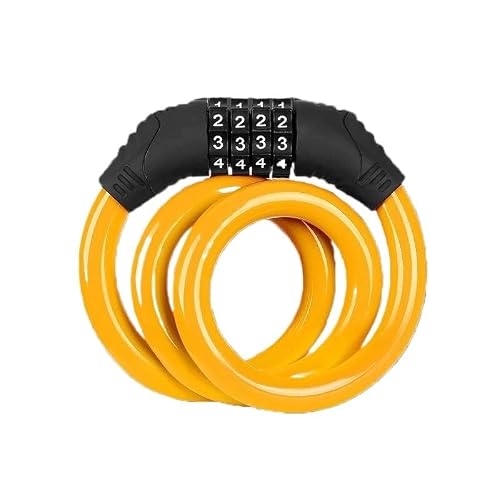 Duansiyu Yellow Bike Lock Bike Locks Bicycle Lock 4 Digit Combination Code Password Cycling Mountain Bike Helmet Anti Theft Portable Cable Backpack Key(Yellow Bike Lock)