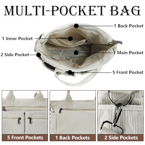 Womens Casual Corduroy Tote Bags with Multiple Pockets Hobo Crossbody Bag Travel Shoulder Bags Cute Purse Handbag4