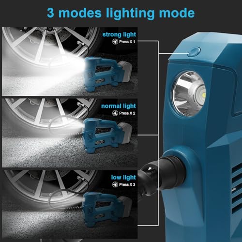 QUPERR Akku-Kompressor kompatibel mit Makita 18V Akku, Elektrischer Luftkompressor bis 10,34 bar mit LED-Licht & Autostopp, Tragbare Luftpumpe für Auto, Motorrad, Fahrrad, Bälle (ohne Akku)