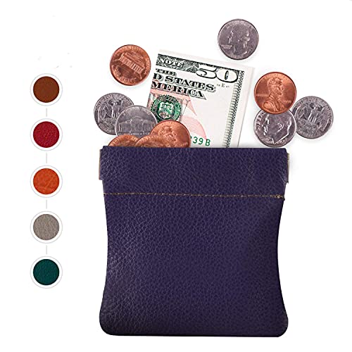 Image of Nabob Leather Genuine Leather Squeeze Coin Purse, Coin Pouch Made IN U.S.A. Change Holder For Men /Woman Size 3.5 X 3.5 (Purple)