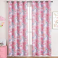 UNISTAR Curtains for Girls Bedroom Kids Room Unicorn Princess Theme Decor Room Darkening Wall Decals Grommet Window Drapes (Pink Cute Horse-1Panel, W34 X L84)