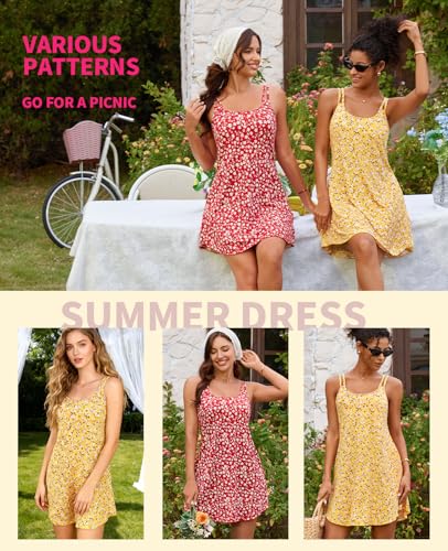 Image of V FOR CITY Womens Summer Dresses with Built in Bra Sundress | Double Spaghetti Strap Dress, 2 Pockets, Scoop Neck, Summer Vacation, Wedding Guest, Casual, Beach, Party, Birthday, Dating