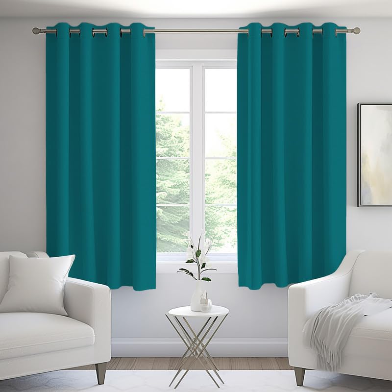 Encasa XO Grommet Window Curtain 5 ft, Solid Dyed Cotton Panama Fabric, Light-Filtering, Curtains for Kitchen, Bedroom, Living Room (137x152 cm), Azul Blue, Set of 2 (B07C78LP1H) Amazon Price History, Amazon Price Tracker