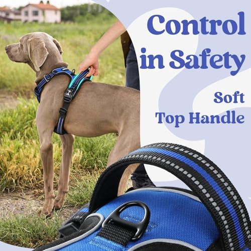 rabbitgoo Dog Harness Medium Breed, No Pull Pet Harness with 3 Buckles, Adjustable Soft Padded Dog Vest with Instant Control Handle, Easy Walking Reflective Pet Vest, Blue, M - 4