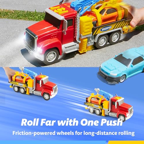kids tow truck toys for 3 4 5 6 7 years old boys toddler car toys large truck with 2 transformation cars and multi-functional trailer crane with lights and sounds christmas birthday gifts