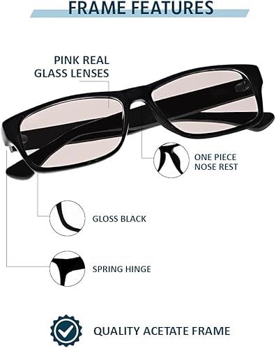 Miniatura 2 de Gafas de lectura de cristal real con lentes de cristal real rosa en marco de estilo geek disponibles en aumento de lectura +0.25 a +3.00