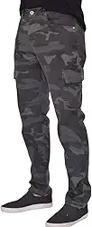 Calça Cargo Masculina Camuflada Verde Militar, Sarja, Cintura Alta, Bolsos Laterais